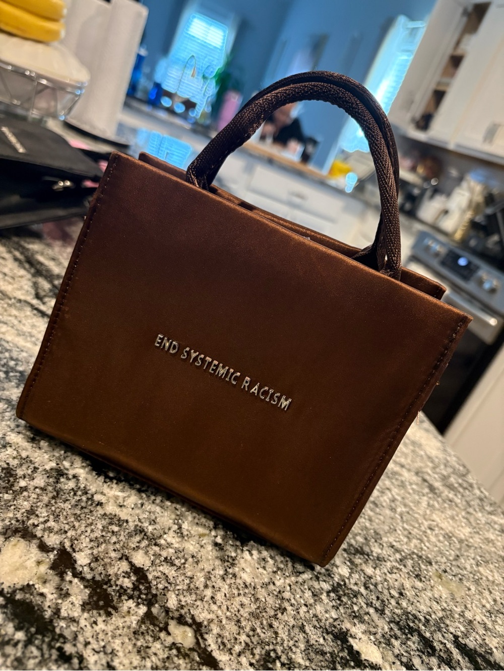 Brandon Blackwood Brown Statement Tote Bag with 'End Systemic Racism' Embossed